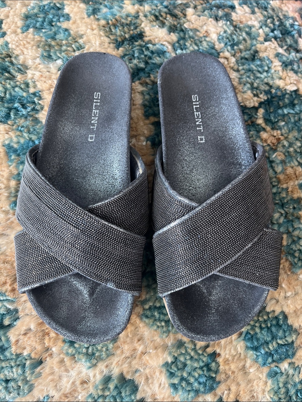 Silent D Metallic Crisscross Slide Sandals